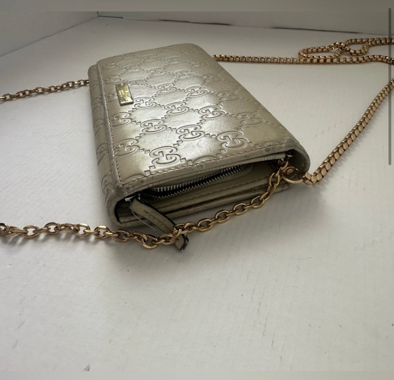 Gucci vintage GG leather wallet on chain