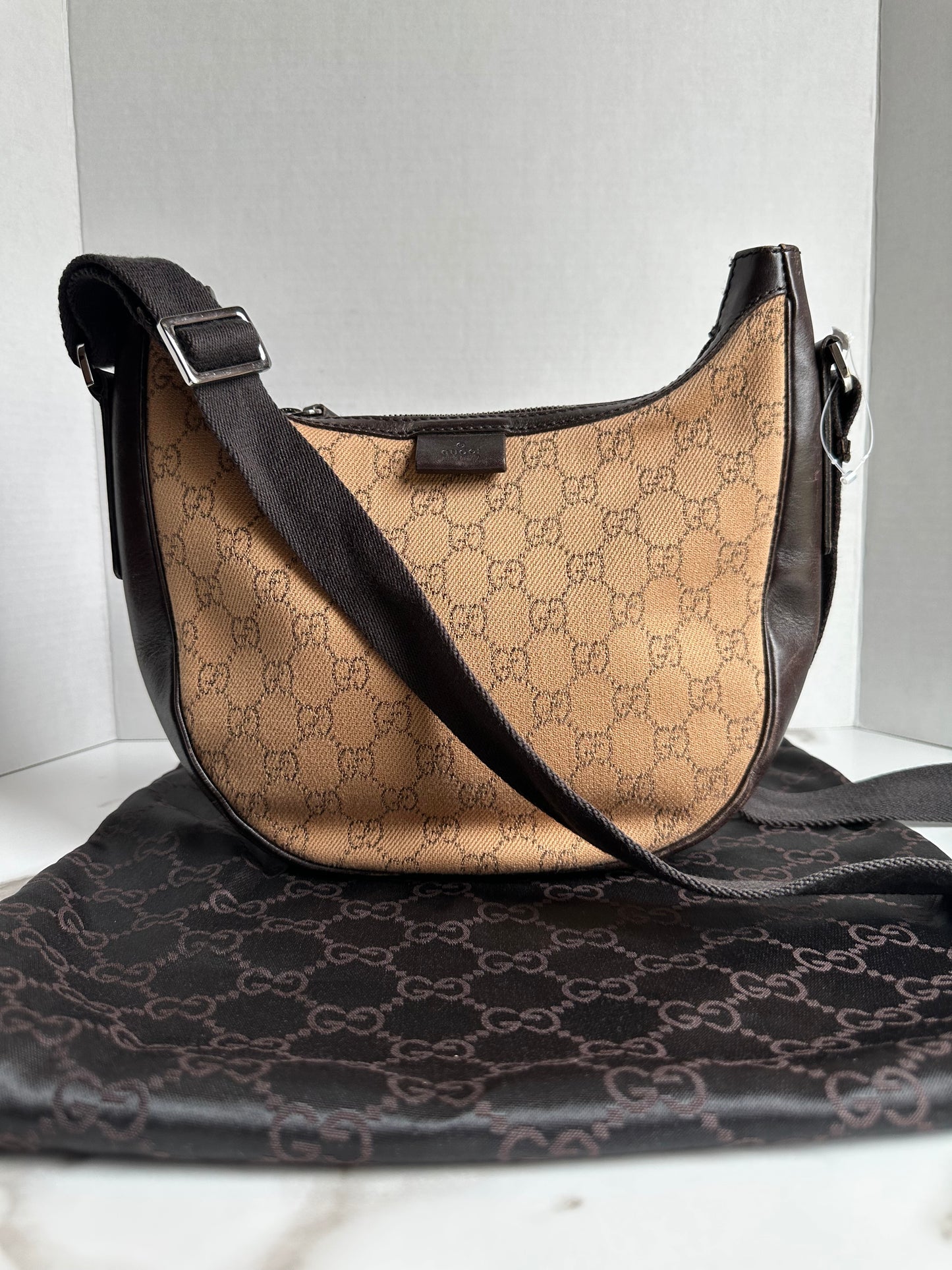 Available Gucci Web Half Moon Messenger vintage