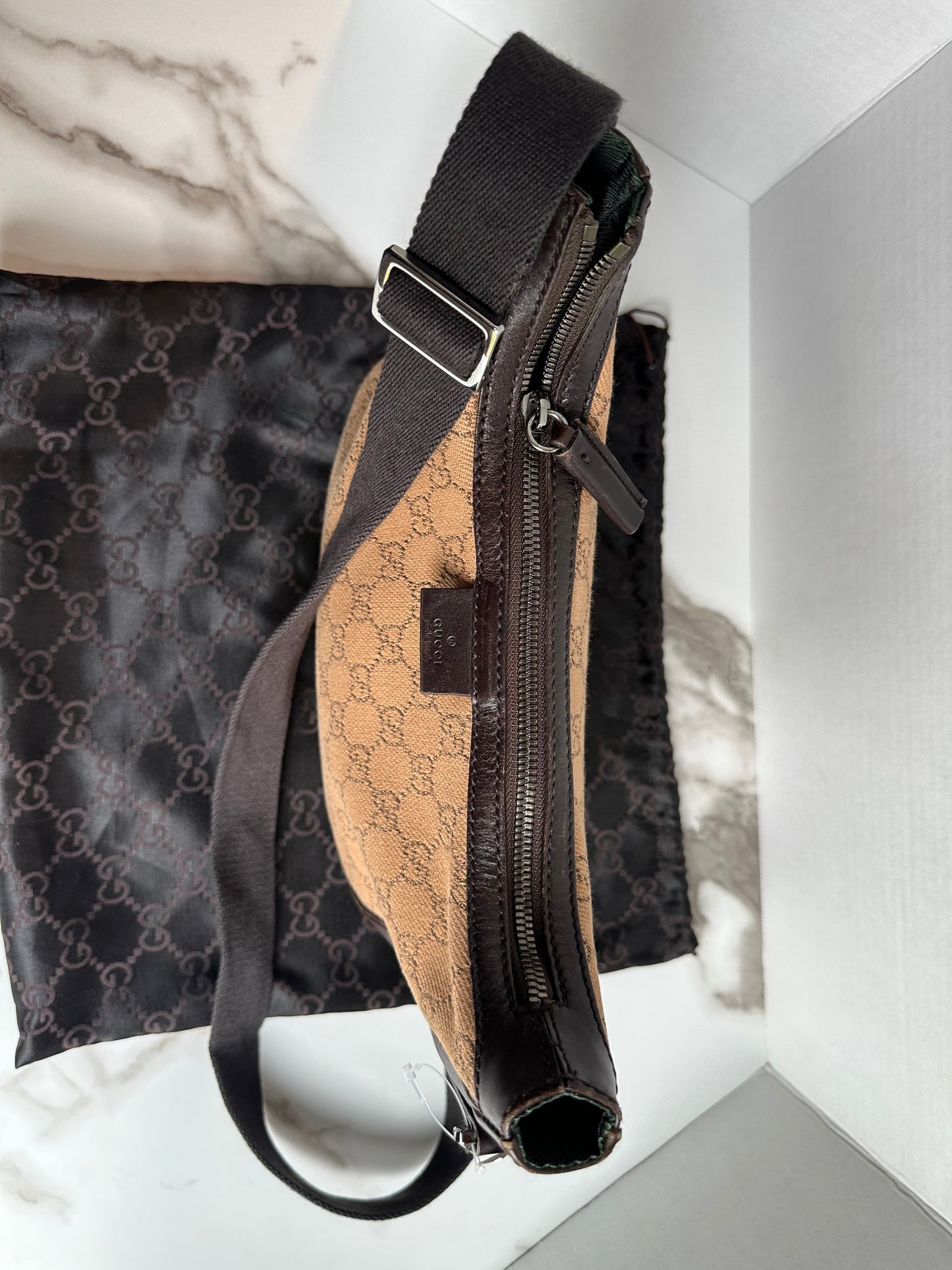 Available Gucci Web Half Moon Messenger vintage