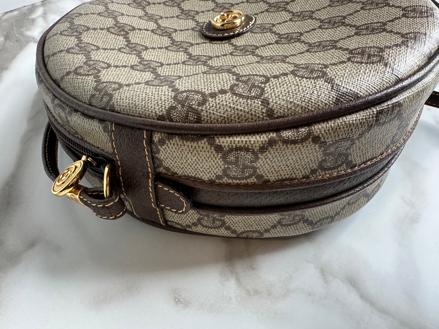 Available Gucci round Ophidia Monogram Canvas Canteen Bag Classic Brown