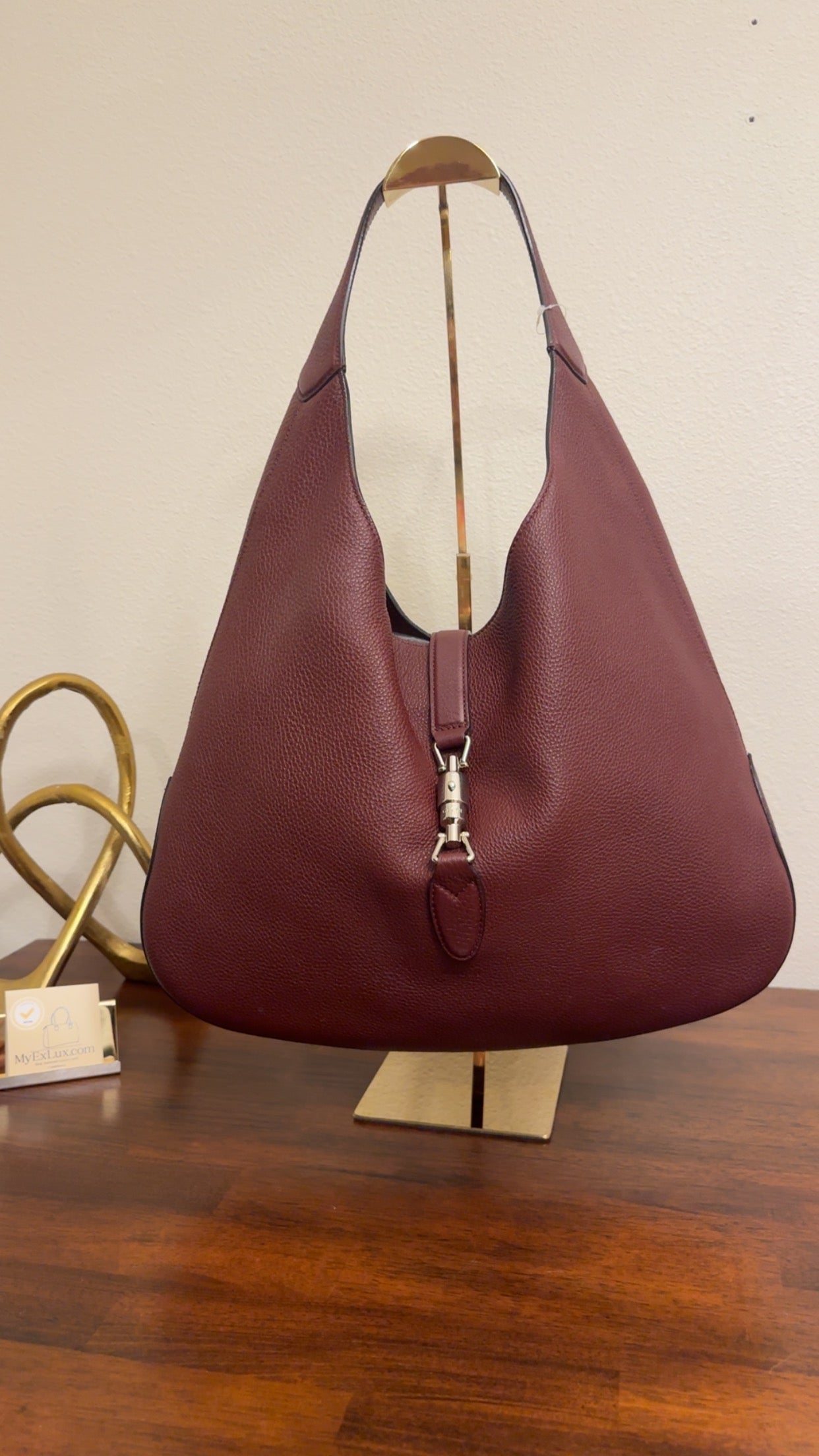 Gucci Jackie Piel Soft Hobo Handbag Burgundy Large